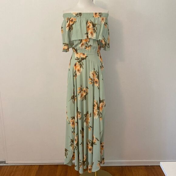 Flynn Skye Mint Gatherings Miranda Off Shoulder Maxi Dress Size Medium - Picture 3 of 16
